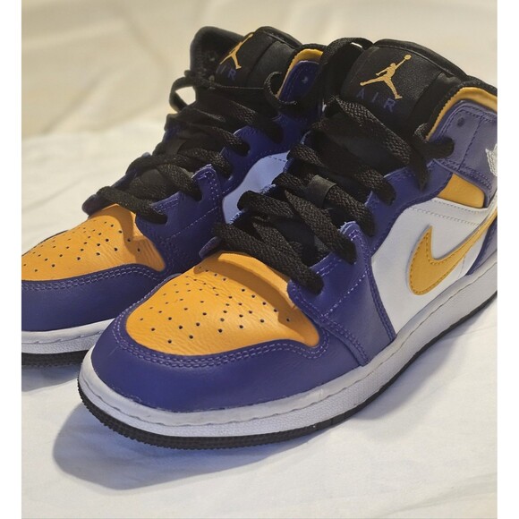 Nike Air Jordan 1 Mid "Lakers"  Purple Yellow Kids 4.5Y - Picture 1 of 4